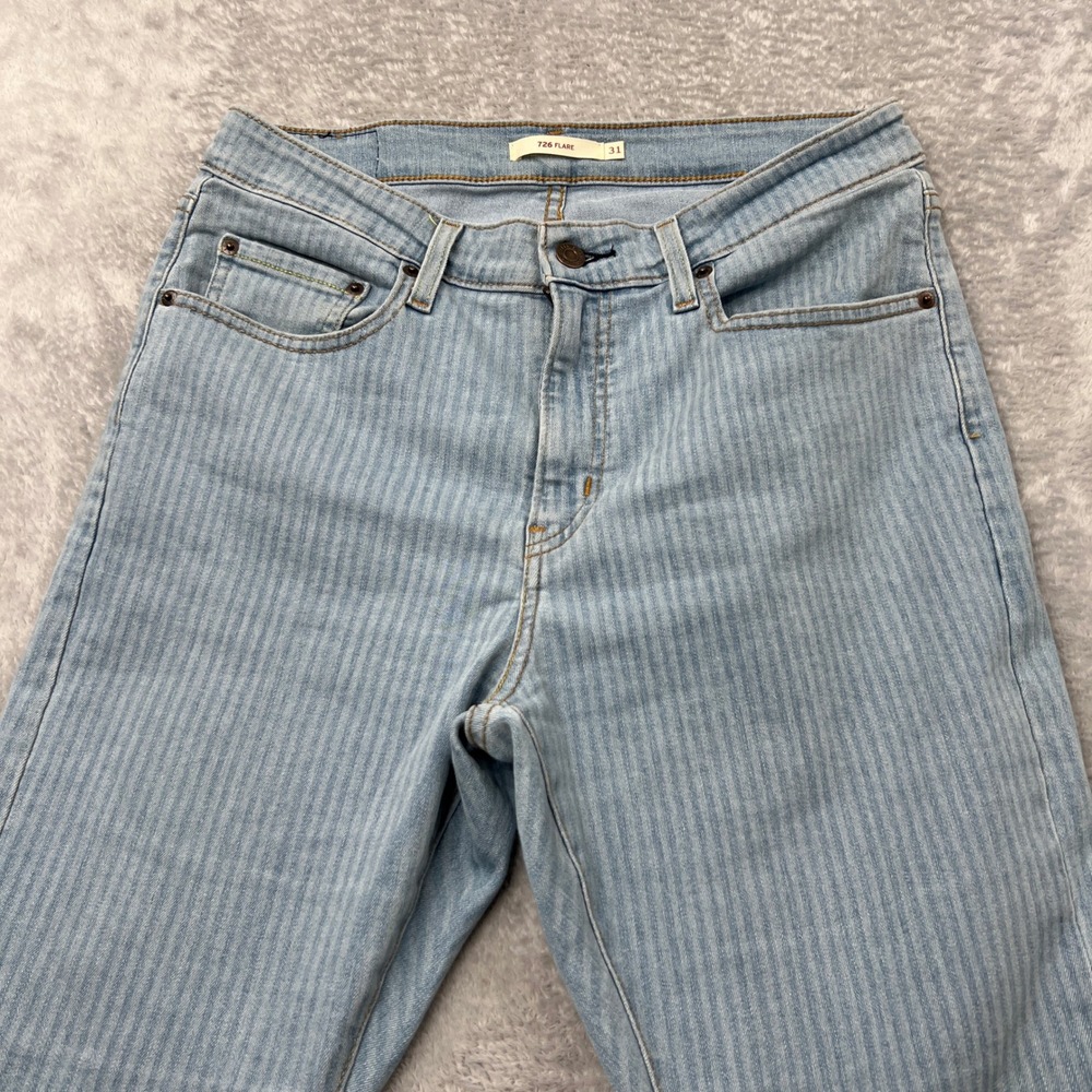 Levi's 726 High Rise Flare Jeans Size 31 Light Blue Women Pinstripe Retro Boho - Picture 2 of 14